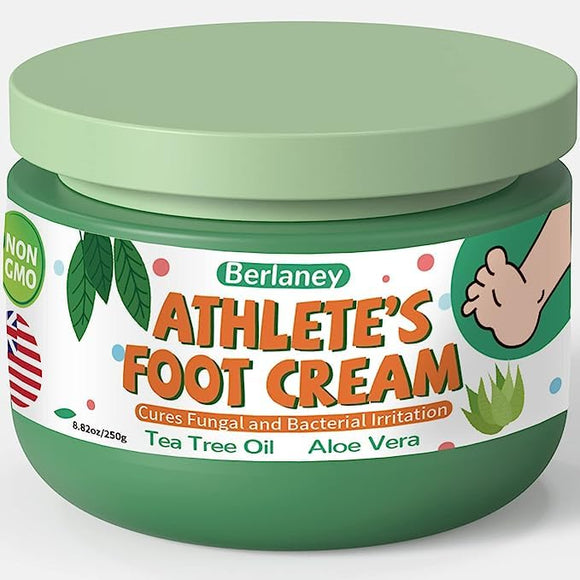 Berlaney Athletes Foot Cream with Tea Tree Oil and Aloe Vera for Dry Cracked Heels - Athletes Foot Treatment Extra Strength- Repair & Moisture for Cracked/Rough/Dead Skin/Calloused Feet