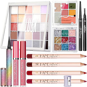 All in One Makeup Sets Makeup Kit for Women Full Kit, JIKUEA Makeup kits for Women, Girls or Teens,Include Eyeshadow&Facial&Sequin Palette Lipglaze&Lipline Eyebrow&Eyeliner