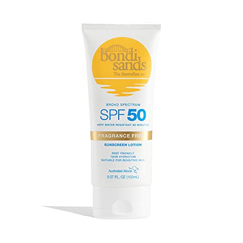 Bondi Sands Fragrance Free Sunscreen Body Lotion SPF 50 | Hydrating Broad Spectrum Protection, Sheer, Water Resistant, Reef Friendly* | 5.07 Oz/150 mL