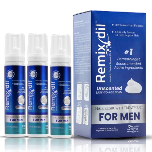 Remixidil Men’s 5% Minoxidil Foam | Hair Regrowth Treatment for Men | Clinically Proven Formula for Hair Loss and Hair Growth | Glycerin Based Formula - No Scalp Irritation| 3-Month Supply