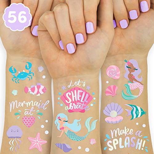xo, Fetti Under The Sea Mermaid Temporary Tattoos - 56 Iridescent Foil Styles | Kids Birthday Party Supplies, Sea Creatures Favors, Ocean Animal, Underwater Arts and Crafts, Boys + Girls Activity