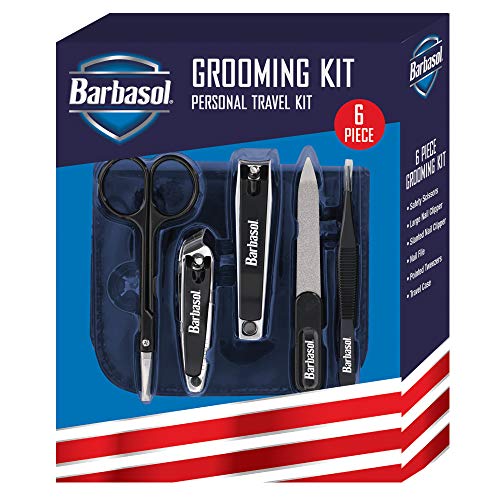 Barbasol 6 Piece Personal Travel Grooming Kit with Scissors, Nail Clippers, Nail File, Tweezers and Travel Case