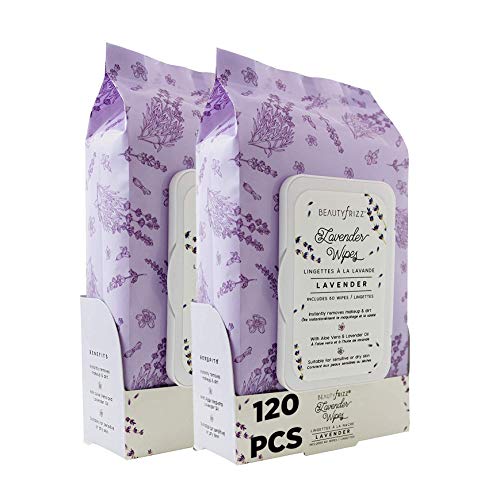 BeautyFrizz Lavender Face Cleansing Wipes - 120 pcs - Gentle Makeup Remover Wipes for Face and Neck - Facial Wipes with Aloe, Retinol, Castor and Vitamin E - Enjoy these Lavender Face Wipes