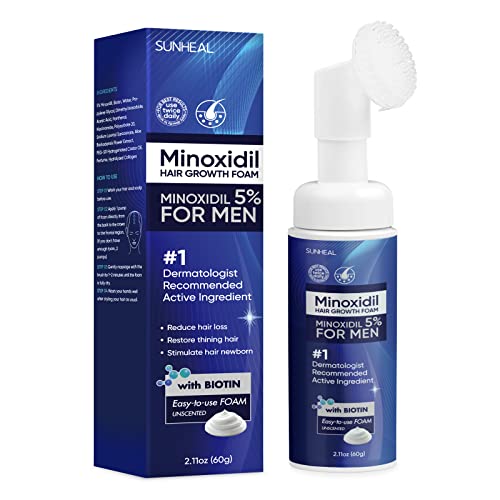 5% Minoxidil Foam for Men with Brush Minoxidil Hair Regrowth Treatment for Men Minoxidil & Biotin Helps Restore Thinning Hair & Reduce Hair Loss Treatments for Men 60g 1-Month supply