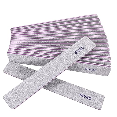 80/80 Grit Nail Files (12 Pack), Heavy Coarse Emery Boards for Acrylic Nails and Gel Nails, 80 Grits Double Sided Nail File Emory Professional Nail Filer Reusable Washable Manicure Square Gray