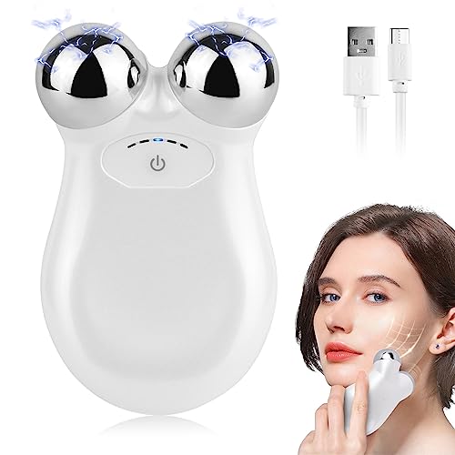 Microcurrent Face Device Roller, Facial Massager to Lift Face and Tighten Skin, USB Mini Microcurrent Facial Shaping Tool for Facial Wrinkle Removal and Anti-Aging (White)