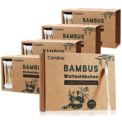 Bamboo Cotton Swab 1000PCS Double Cotton Buds bamboo Cotton Bud Eco organic bamboo ear swab for Ear Skin Jewelry Art Pet Cleaning Craft Paper Packaging (5 PACKS OF 200 STICKS)