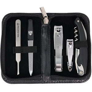 3 Swords Germany - brand quality 5 piece manicure pedicure grooming kit set for professional finger & toe nail care scissors clipper fashion leather case in gift box, Made by 3 Swords (00804)