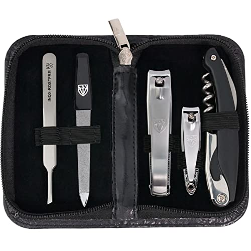 3 Swords Germany - brand quality 5 piece manicure pedicure grooming kit set for professional finger & toe nail care scissors clipper fashion leather case in gift box, Made by 3 Swords (00804)