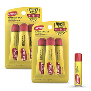 Carmex Medicated Lip Balm, Lip Moisturizer Tubes, 0.35 oz, 3 Count (2 Packs) and 1 Stick, 0.15 oz