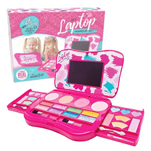 MAKE IT UP - My First Makeup Set for 5+ Year Old Young Girls (Laptop Design) - Integrated Foldable Makeup Palette with Mirror & Secure Closing - Easily Washable, Non-Toxic - Safety Tested - Pink