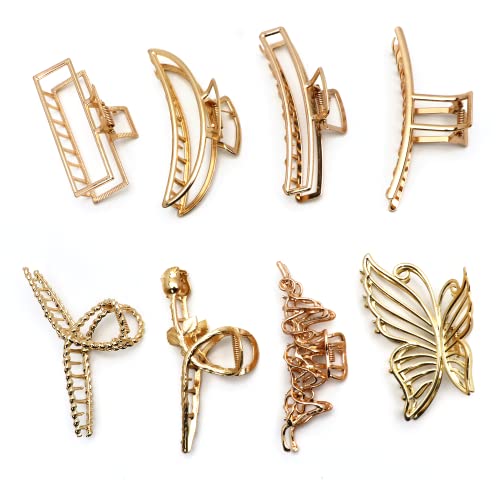 Metal Hair Clips, Gakshzbds Gold Large Claw Clips for Thick Hair, Strong Hold Clips for Long Hair, Non-Slip Hair Clips, Delicate Hair Styling Accessories for Women Girls?8 PCS?