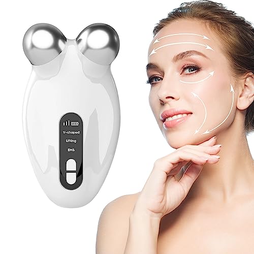 Microcurrent Facial Device, USB Rechargeable Face Massager for Anti Aging and Wrinkle, Intelligent Double Chin Massager,White
