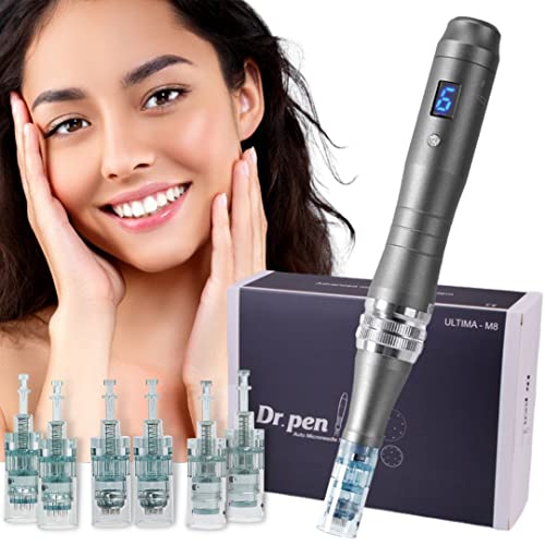 Dr. Pen Ultima M8 Pen Professional Kit - Authentic Multi-Function Wireless Derma Beauty Pen - Trusty Skin Care Tool Kit for Fast Results - 0.25mm 16pins ?2 + 36pins ?2 + Round Nano x2