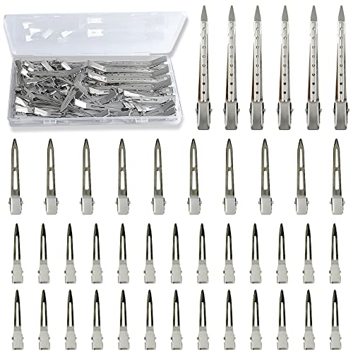 TseroFay 42Pcs Styling Hair Clips, Silver Metal Duck Billed Hair Clips for Women Styling Sectioning, Duckbill Long Hair Clips, Pin Curl Clips for Hair, Alligator Roller Clip with Case