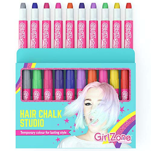 GirlZone Hair Chalks Set, 10-Piece Temporary Hair Chalks For Girls, Fun Girl Toys For Girls Ages 8-12, Birthday Gift For Girls & Girls Toys 8-10 Years Old