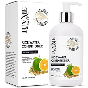 Luv Me Care Rice Water Hair Growth Conditioner 10 Fl Oz with Biotin, Improve Strength, Volume, and Shine, Deep Conditioning for Dry, Frizzy, or Curly Strands
