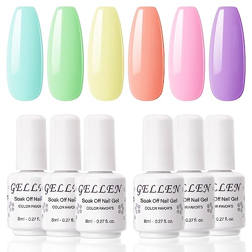 Gellen Gel Nail Polish Kit- 6 Colors Rainbow Sweet Candy Gel Polish Colorful Bright Shades, Popular Spring Summer N