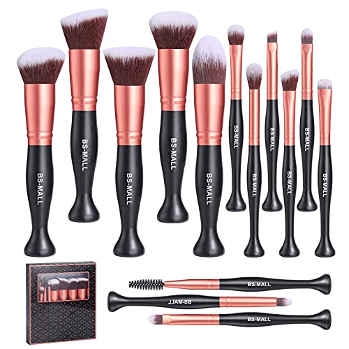 BS-MALL Makeup Brushes Stand Up Premium Synthetic Foundation Powder Concealers Eye Shadows (14Black)