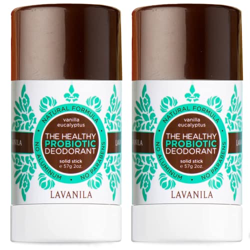 Lavanila The Healthy Probiotic Deodorant, Vanilla Eucalyptus 2oz, 2 pack - Natural Aluminum Free, Baking Soda Free Deodorant for Men and Women, Long Lasting Odor Protection, Solid Stick, Vegan