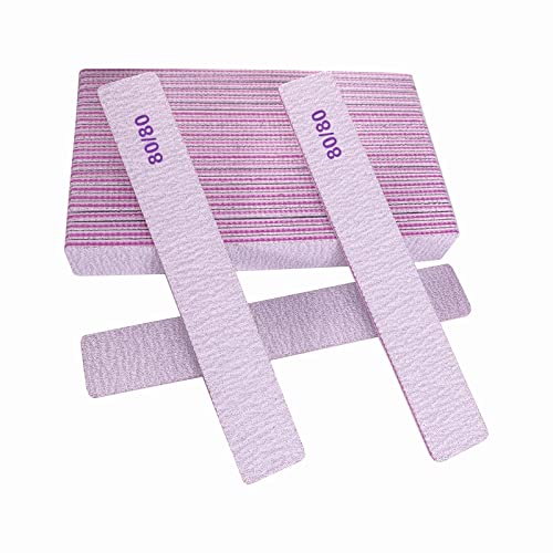 80/80 Grit Nail Files (25 Pcs), Coarse Emery Boards for Acrylic Nails and Gel Nails, Nail File Double Sided 80 Grits Emory Professional Nail Filers Pack Reusable Washable Manicure Square Gray
