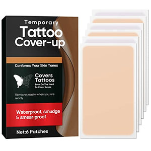 Tattoo Cover Up Tape, Ultra Thin Patch for Tattoo Scar and Birthmarks, Invisible Waterproof Skin Tone Concealer Sticker for Covering Up Scars Tattoos,6 Count (Pack of 1)