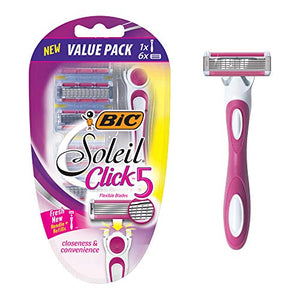 BIC Soleil Click 5 Women's Disposable Razor, Five Blade, Count of 6 Razors, For a Smooth and Close Shave