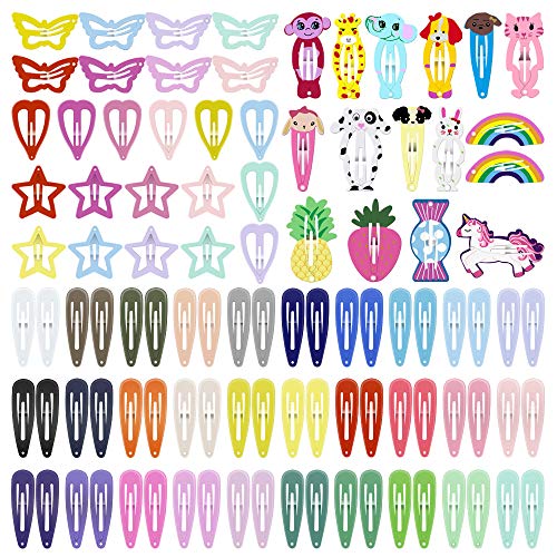 ECADY Hair Clips Colorful Hair Barrette Metal Cute Snap Hair Clips for Girls, Toddlers, Kids - 2 inch, 100pcs