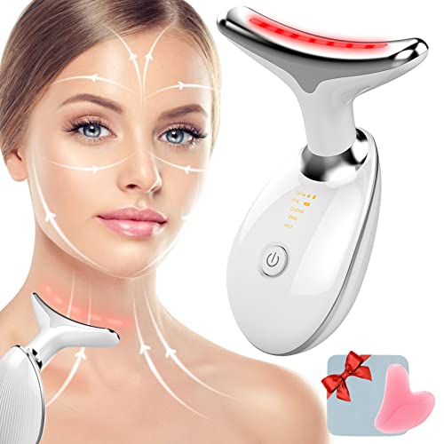 Anti Wrinkles Neck Face Massager, 4-in-1 Microcurrent Facial Device with Gua Sha Facial Tools, Facial Massager with 45? Heat & 3 Massage Modes for Skin Firming, Improve, Tightening and Smooth