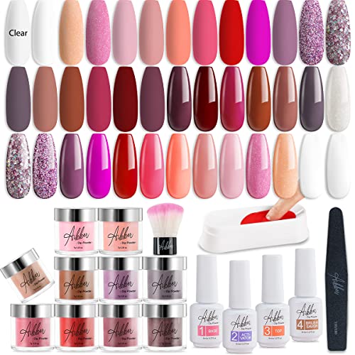 Aikker 27 Pcs Nude Pink Colors Dipping Powder System French Kit with Essential Dip Liquid Set & Nail Tools for Starter Preference Mature Girl & Color Lover AK14P