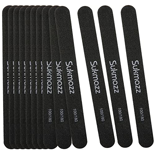 Sukmazz Nail Files Set,12PCS Professional Nail Files Double Sided Emery Board,Fingernal Buffing Files for Home,100/180 Grit