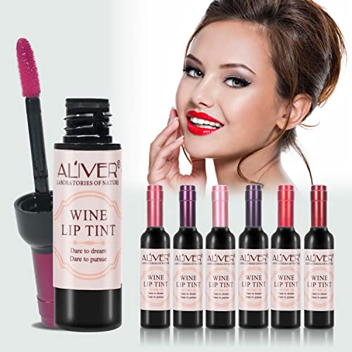 Lavan 6 Color Lip Stain set, Wine Lipstick Matte Long Lasting Waterproof Lip Tint, Natural Red Lipstick Wine Bottle Lip Gloss ,Non-Stick Cup Lip Make Up Gift for Girls & Women