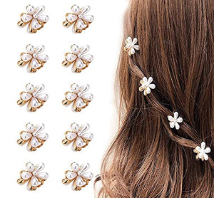 10 Pcs Small Mini Pearl Claw Clips with Flower Design, Sweet Artificial Bangs Clips Decorative Hair Accessories for Women Girls