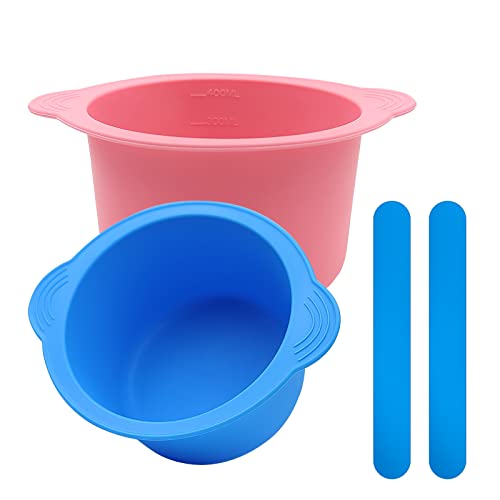 Aulecoo 2 pcs Silicon Pot Wax Heating Liner,Replacement Wax Pot,Non-stick Wax Bowl and 2pcs Wax scraper Stick,Reusable Wax Melting Heating Liner (Blue, pink)