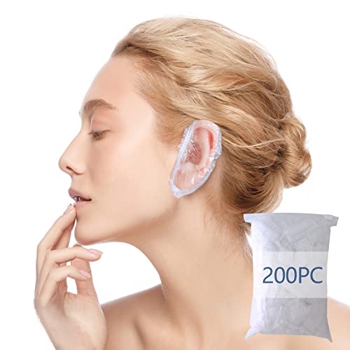 WOSHOP 200 Pack Shower, Bathing,Ear Covers Clear Disposable Ear Protectors Waterproof Ear Covers for Hair Dye,Waterproof Plastic Ear Shower Caps