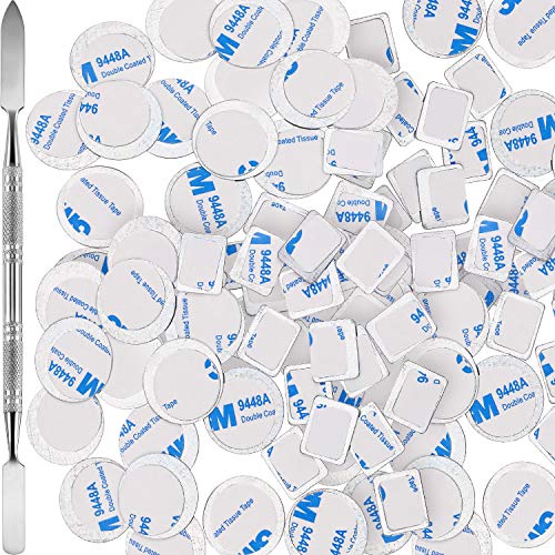 Sumind 101 Pieces Metal Stickers for Eyeshadow Palette Set, Includes 1 Makeup Depotting Tool, 50 Pieces Square Adhesive Empty Palette Metal Stickers and 50 Pieces Round Makeup Colorful Palette Sticker