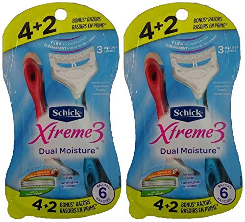 Schick Xtreme 3 Silk Dual Moisture Disposable Razors, 6 Count (Pack of 2) Total 12 Razors