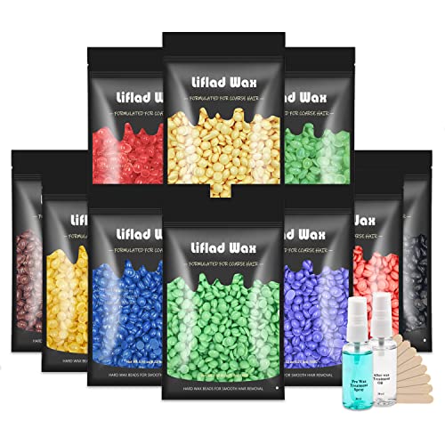 Hard Wax Beads for Coarse Hair Removal Kit 2.2 lb. – 10 Pack Depilatory Wax Beans with Spatulas – Wax Refills for Face, Eyebrow, Back, Chest, Bikini Areas, Legs - Perfect Refill for Any Wax Warmer