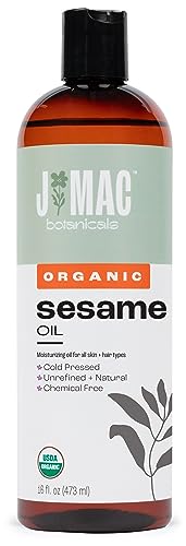 Organic Sesame Seed Oil by J Mac Botanicals (16 oz Plastic Bottle), Organic Sesame Oil for Skin, ayurveda Body Oil for Massage, Organic & Unrefined Ayurvedic Oil for Skin, Hair, Oil Pulling Product
