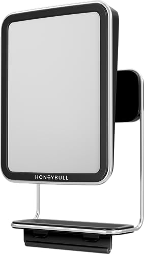 HONEYBULL Fogless Shower Mirror - Wall-Mounted with Water Tank, Squeegee, and Razor Tray - Perfect for Shaving, Washing, Tweezing (Black)