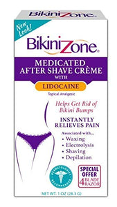 Bikini Zone Medicated After Shave Crème - Instantly Stop Shaving Bumps, Irritation & Itchiness - Gentle Formula Cream for Sensitive Areas - Dermatologist Approved & Stain-Free (1 oz)