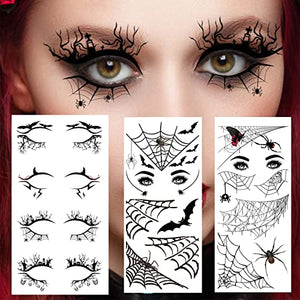 4 Pairs Halloween Eye Shadow Stickers Eyeliner Decals Spider Web Skull Bat Temporary Tattoo Stickers Face eye Makeup Stickers for Women Girls Halloween Masquerade Party.