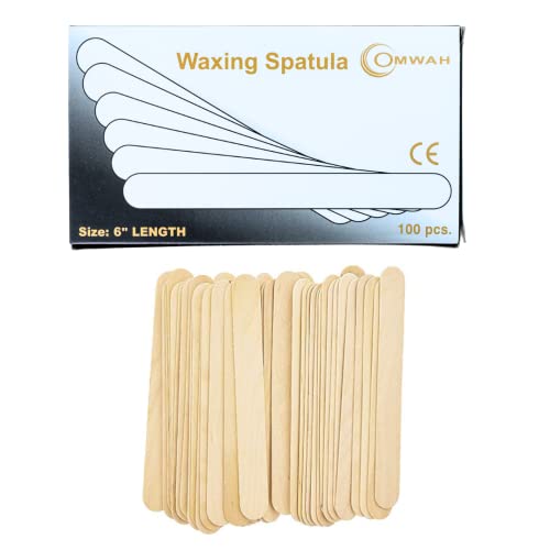 OMWAH Wooden Waxing Spatulas (Pack of 100) - 6 Inch Sturdy Waxing Applicators for Hair Removal - Suitable for Home and Salon Use - Smooth and Splinter-Free
