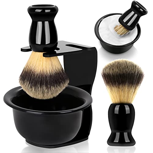 Mens Shaving Brush and Bowl Set, 3 in 1 Shaving Brush Set for Men with Shave Brush Bowl ABS Stand with Razor Slot, Perfect Father's Day Men Gift Set for Wet Shaving Experience - Black