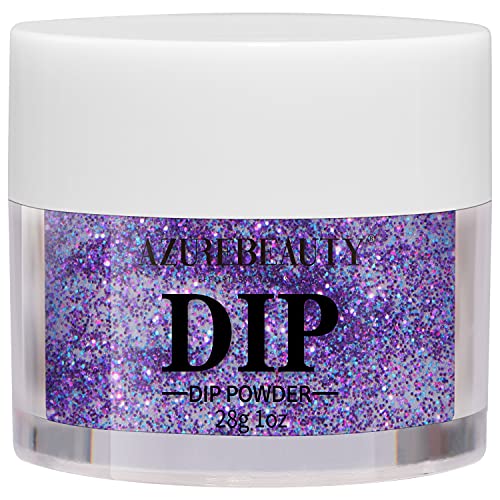 AZUREBEAUTY Nail Dip Powder Glitter Dark Purple Color, Dipping Powder French Nail Art Starter Manicure Salon DIY at Home, Odor-Free and Long-Lasting, No Need Nail Lamp Curing, 1 Oz / 28g