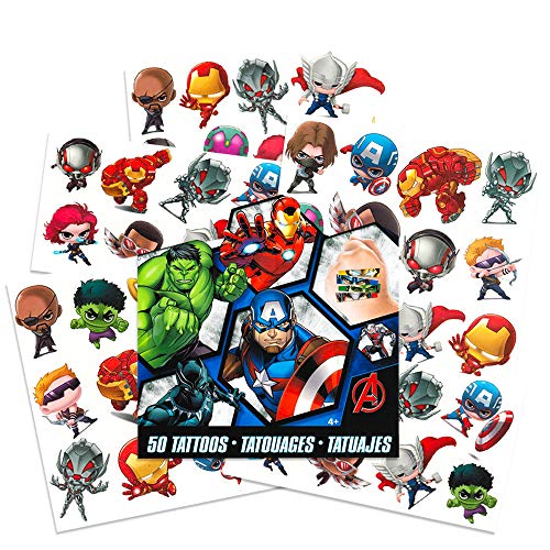 Marvel Avengers Temporary Tattoos - 50 Superhero Tattoos Featuring Iron Man, Thor, Hulk, Captain America and More (Avengers Party Supplies and Favors)