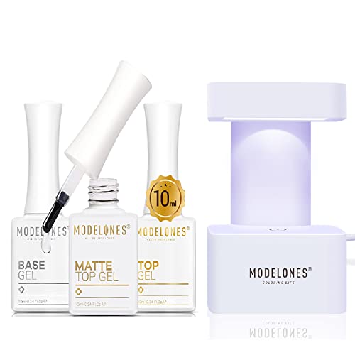 modelones 10 ML Matte Top Coat No Wipe Gel Top and Base Coat with Fashion Nail Lamp