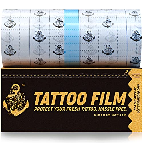 Sorry Mom Tattoo Aftercare Bandage (40ft x 6in) Clear Tattoo Bandages Waterproof, Adhesive Tattoo Wrap Bandage - Tattoo Healing Wrap - Tattoo Film Protection - Second Skin Tattoo Waterproof Bandage