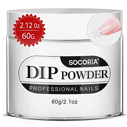 SOCORIA Clear Dip Powder - 2.1oz/60g Large Capacity Basic Acrylic Transparent Dipping Powder for French Nail Art Starter Manicure Salon DIY, Super Quick Dry, Long-Lasting, Dip Powder Nail Necessary