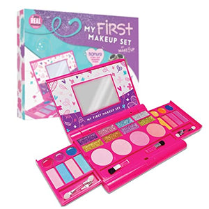 MAKE IT UP - My First Makeup Set for 5+ Year Old Young Girls (Original Design) - Integrated Foldable Makeup Palette with Mirror & Secure Closing - Easily Washable, Non-Toxic - Safety Tested - Pink